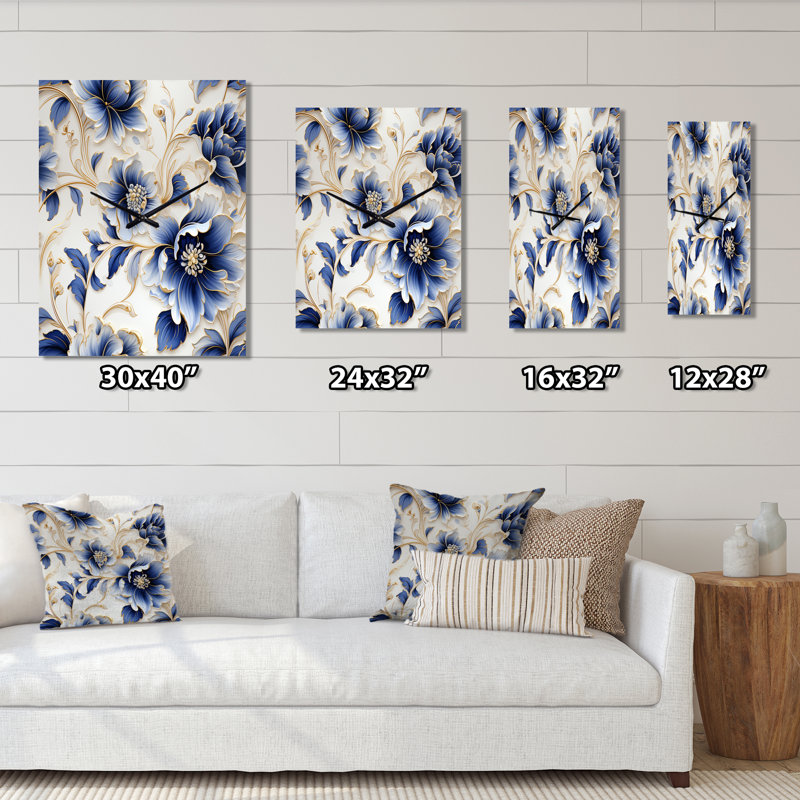 Horloge murale florale bleue en filigrane de style victorien I, Petit
