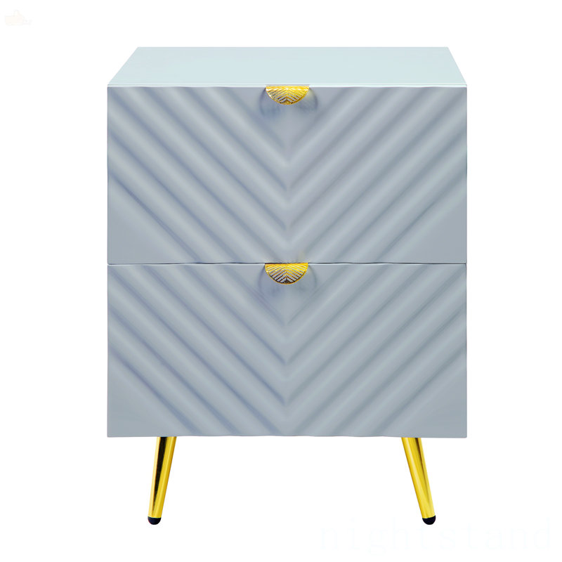 Canesha 2-Drawer Nightstand in High Gloss, Gray