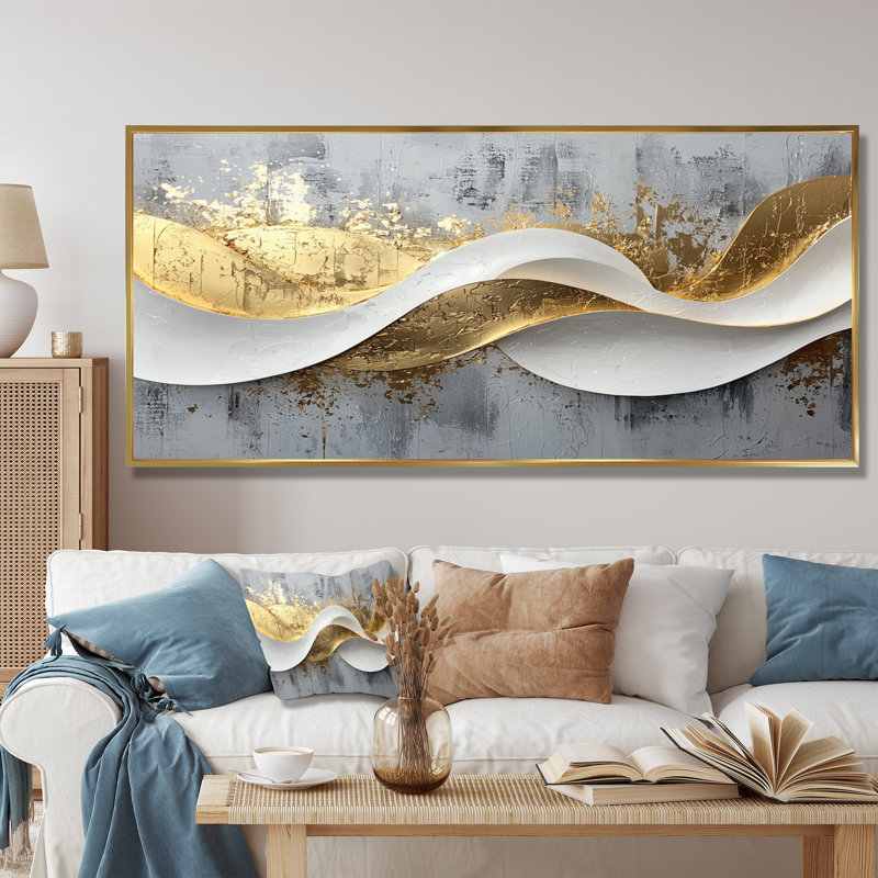 Amick V - Abstract Large Wall Art, 28" H x 60" W, Floater Framed, Gold