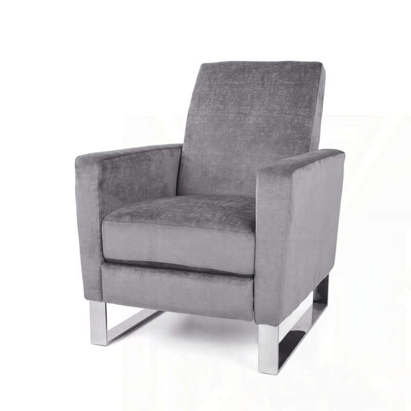 Push Back High Metal Leg Recliner, Gray Fabric