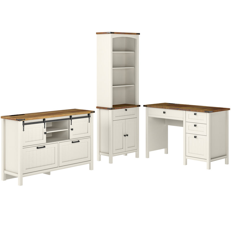 Ensemble de bureau d'ordinateur 3 pièces, Blanc / Brun