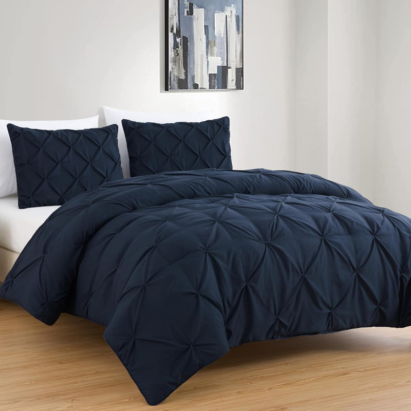 Berlin Pintuck Microfiber 3-Piece Comforter Set, King Comforter + 2 King Shams, Midnight Blue