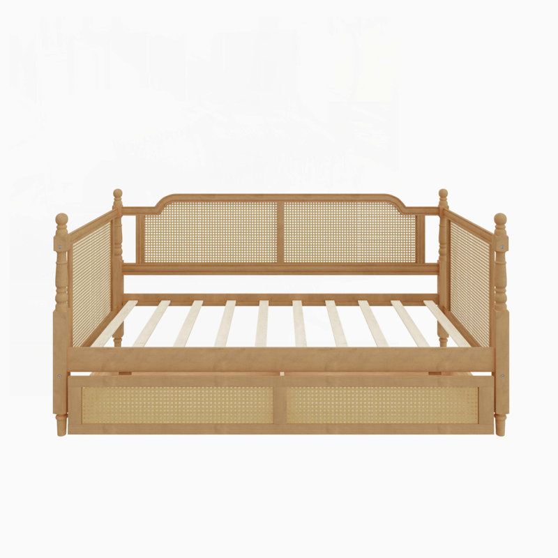 Traditional Style Rattan Daybed with 2 Drawers, Full / Double, Walnut 1
