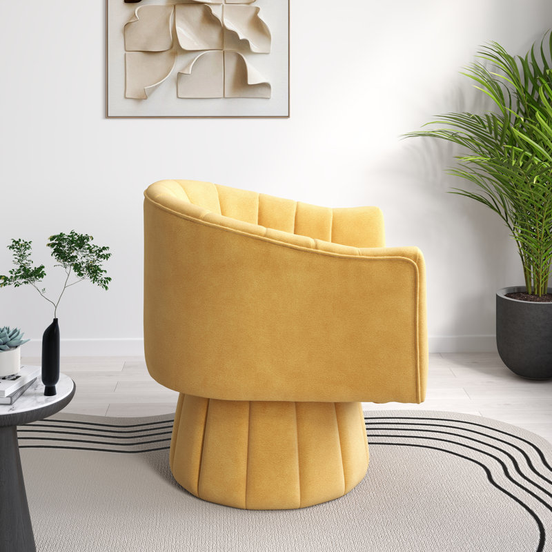 Ghinita Velvet Swivel Barrel Chair, Mustard Velvet