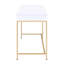 Bureau d'étude moderne blanc laqué avec accents dorés et piètement doré à finition brillante.-873839426