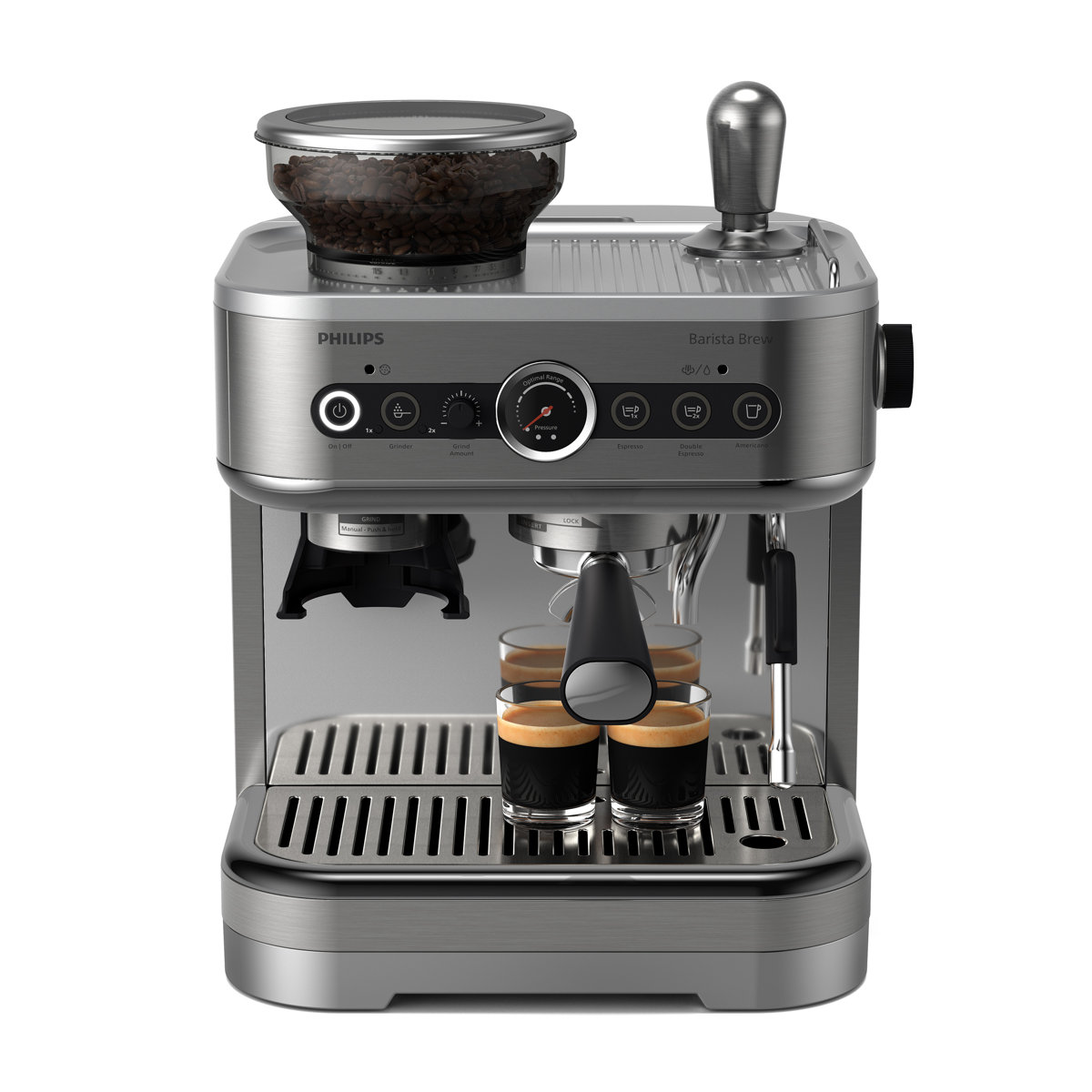Philips Barista Brew Semi-Automatic Espresso Machine with Frother, 250gr Bean Container