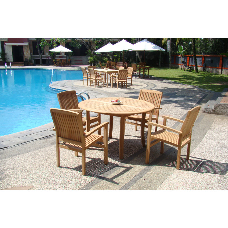 Rickey 4 - Person Teak Wood Patio Dining Set with Round Table, 30.5" H x 48" L x 48" W, 4