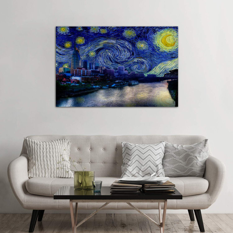 Nashville, Tennessee, nuit étoilée, impression d'art graphique, H 40 po x l 60 po x 1,5 po, Toile tendue