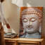 Toile, statue sereine en gros plan représentant une statue de Bouddha avec art mural, détails faciaux complexes et une expression paisible, art mural sur toile-945926355