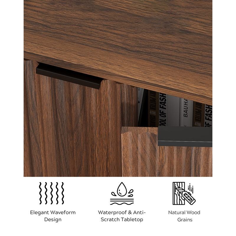 Armoire d'angle cannelée avec 2 portes et 2 tablettes à niveaux, Brun