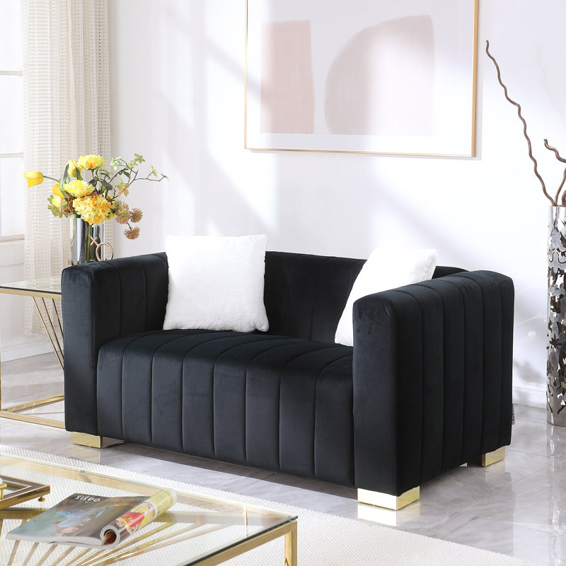 Canapé Chesterfield A Modern Channel, H 27,56 po x l 62,6 po x P 33,86 po, 2, Noir