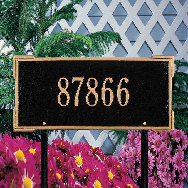 Roanoke 1-Line Lawn Address Sign, Green and Gold, Yes