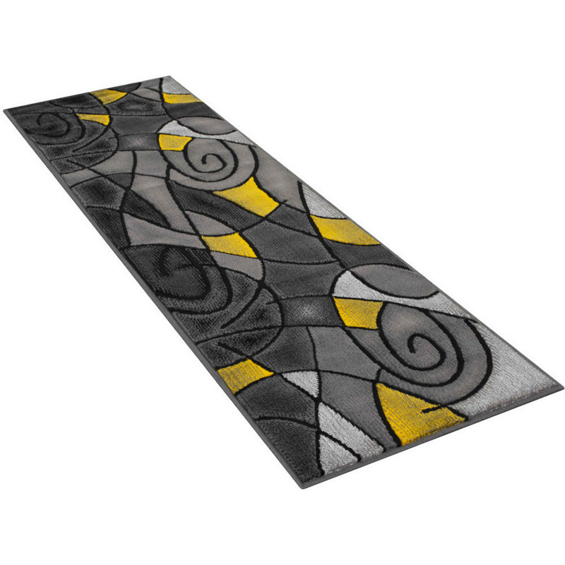 Tapis jaune à motif abstrait Richawara, Tapis de couloir 2 pi x 7 pi