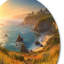Seaside Paradise I - art mural rond en métal Modern Beach-88619377