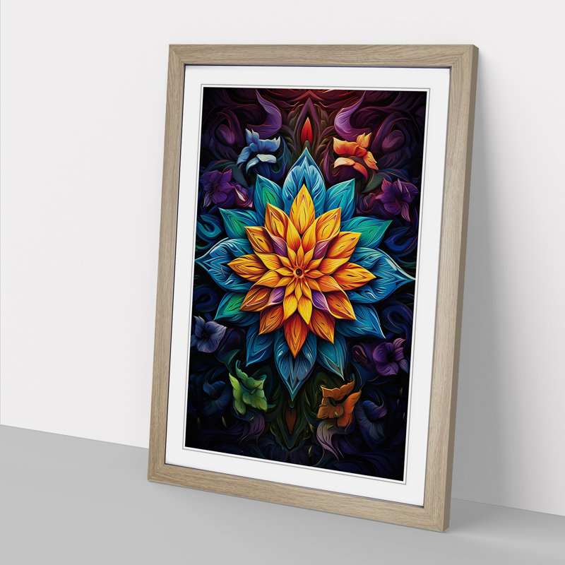 Mandala Conceptual No.3 - Single Picture Frame Print on Wood, Oak, 34cm H x 25cm W x 2cm D