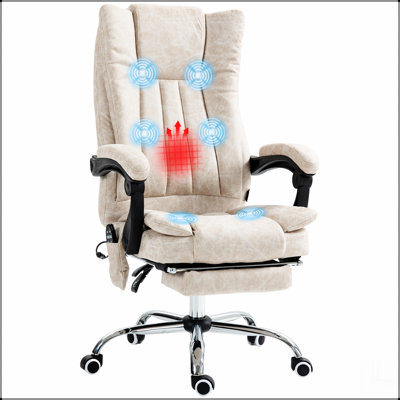 Chaise de bureau avec polyester, pivotante, soutien lombaire, massage, hauteur réglable, appui-tête, repose-pieds