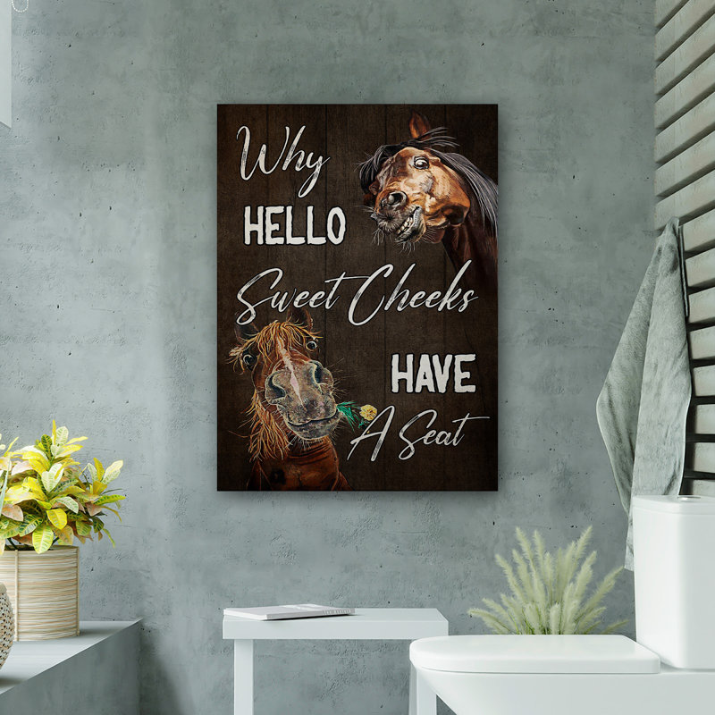 «Horses - pourquoi bonjour les joues douces», toile tendue - salle de bain et buanderie, décor d'illustrations d'animaux noirs et bruns