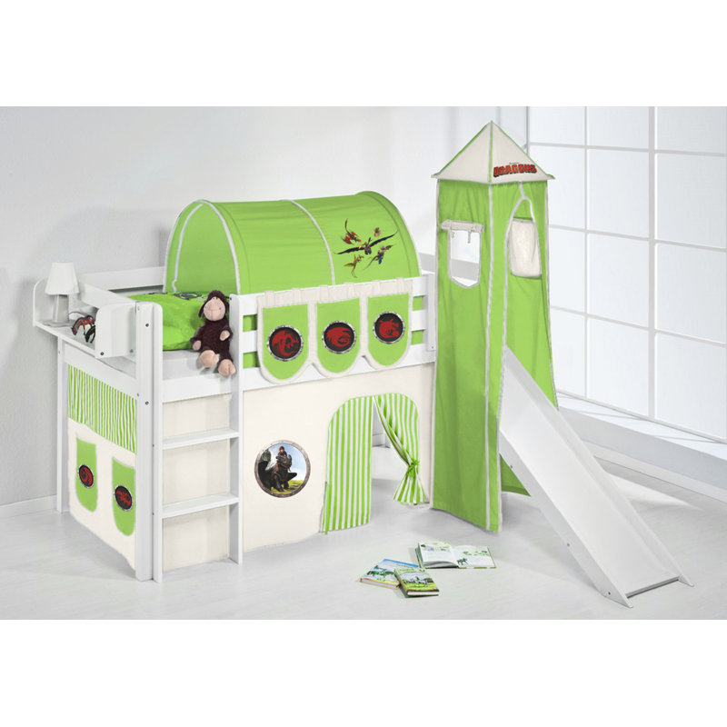 Jelle Mid Sleeper Bed with Textile Set, Single (3'), Green