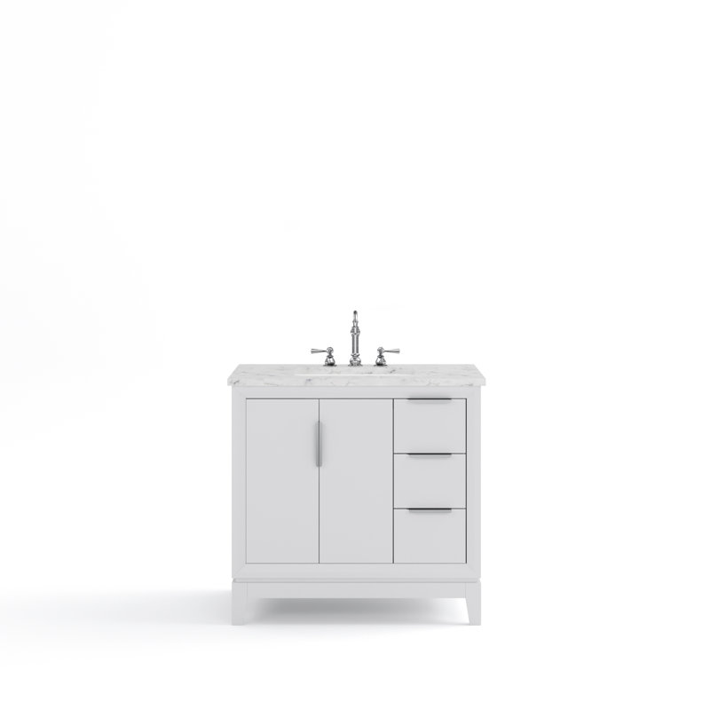 Elizabeth 36" Single Bathroom Vanity Set with Mirror, Pure White, Hook