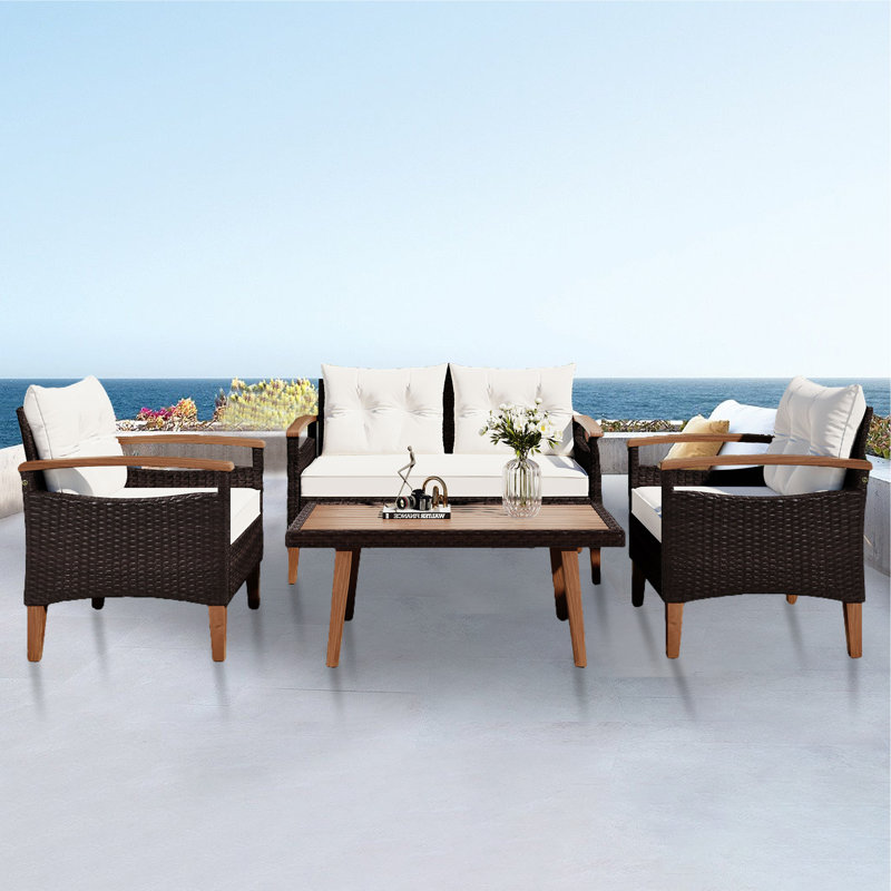 Gravesend Wicker 4 - Person Patio Conversation Set with Cushions, Beige