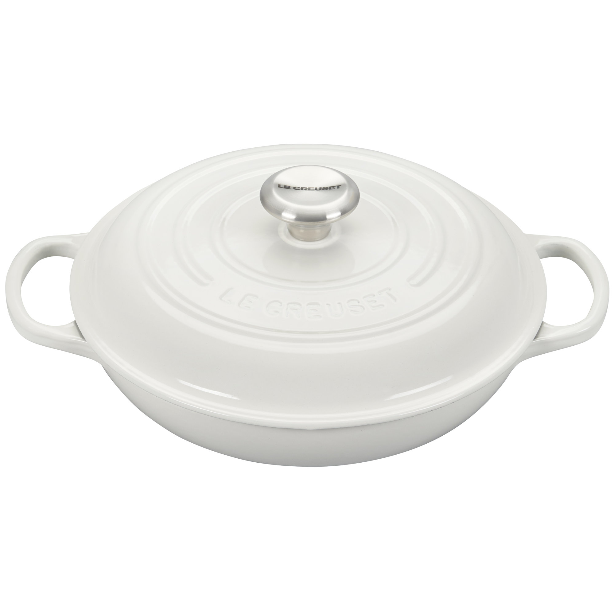 Le Creuset Signature Enameled Cast Iron Braiser with Lid, White, 3.5 quarts