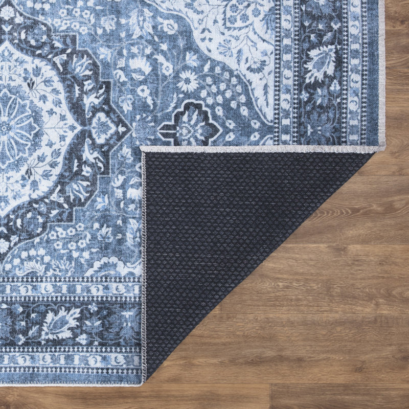 Washable Non-Slip Area Rug - Blue Traditional Oriental Area Rug for Living Room, Bedroom, Dining Room, and Kitchen 