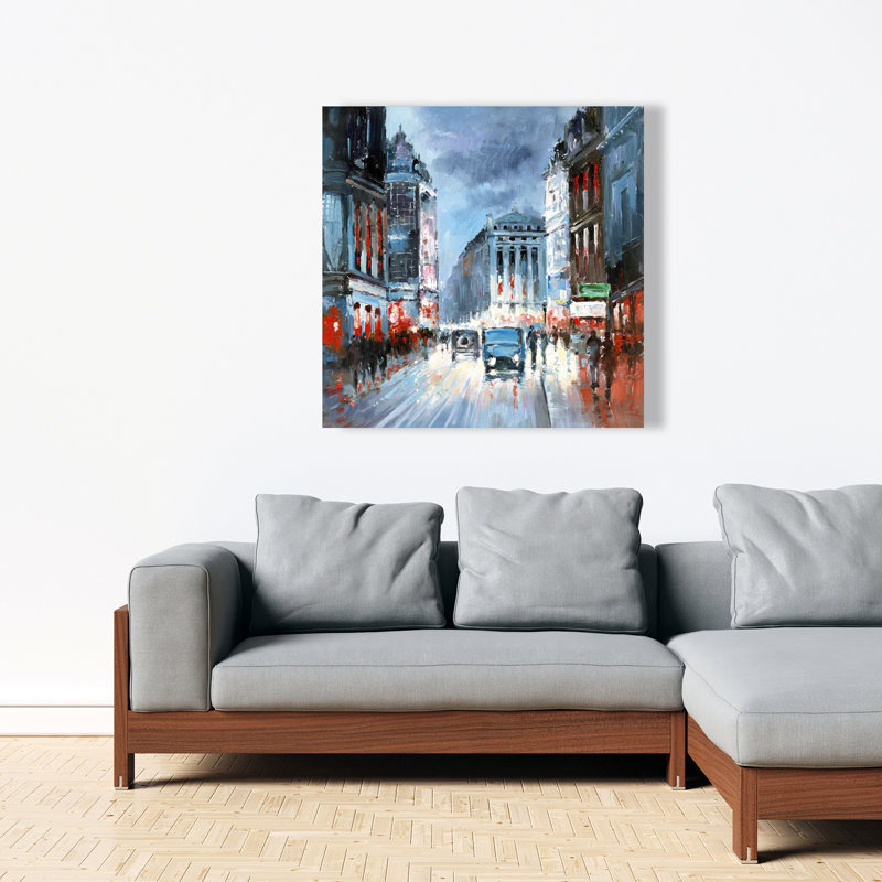 Abstrait rouge et bleu ville | Toile bleue