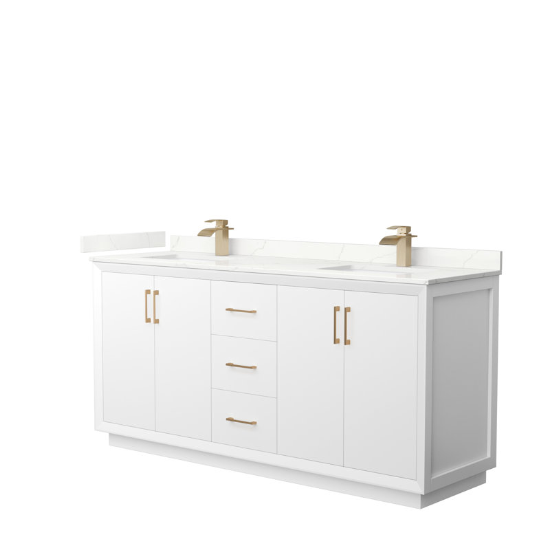Strada 72'' W Double Vanity, Giotto Quartz, White, Matte Black