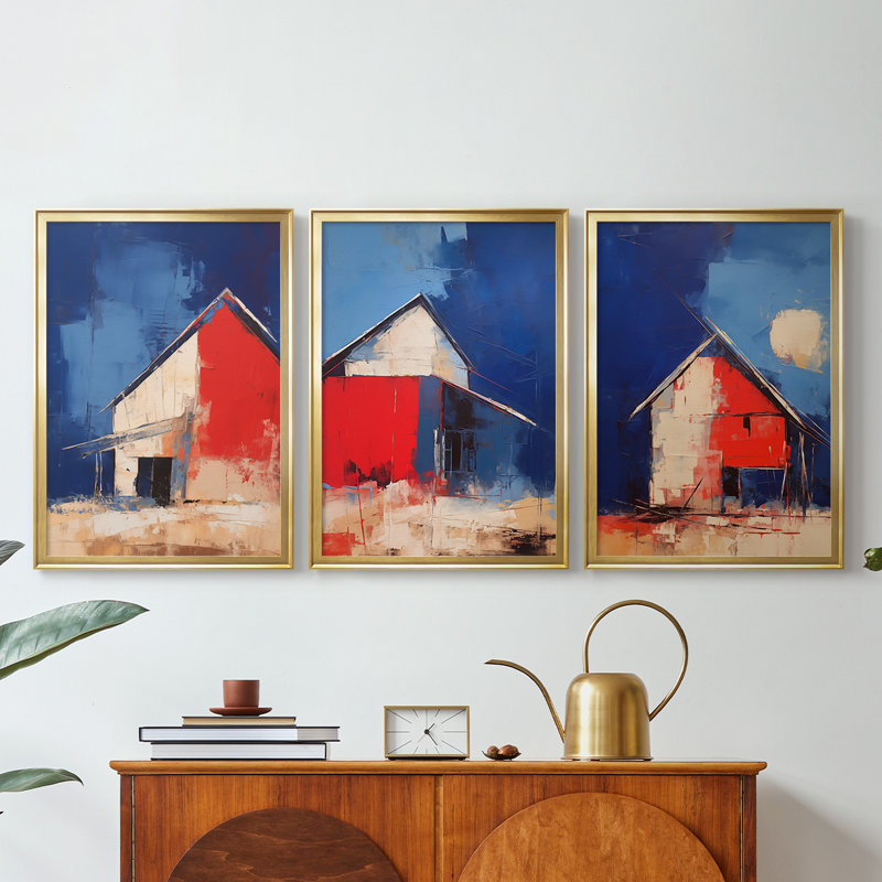 LANDSCAPES Series Cxxxi - Toile tendue avec châssis sur mesure - 3 pièces, H 30 po x l 63 po, Doré