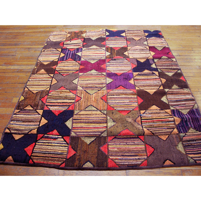 Antique American Hooked Rug American Multicolor 1880s