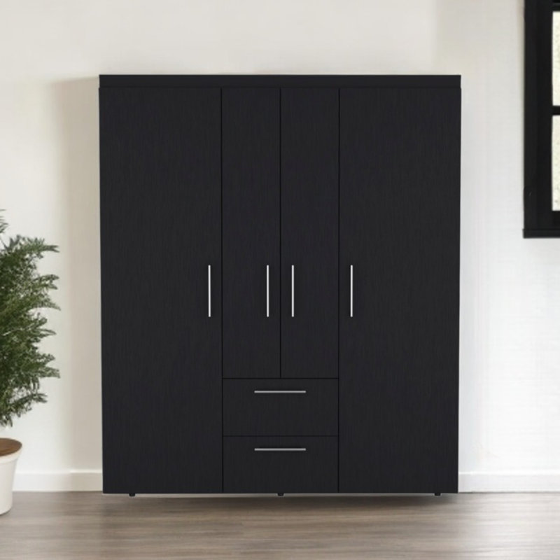 70" Black Wood Two Drawer Combo Dresser