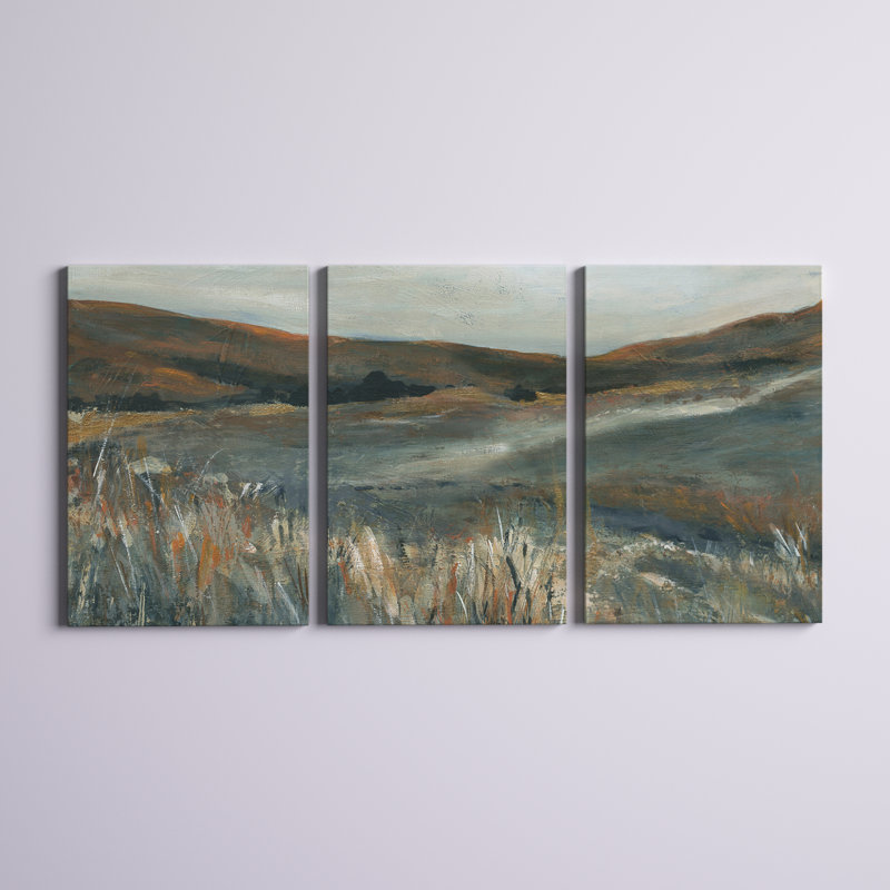 Cuivre coucher de soleil - 3 pièces sur toile tendue, H 36 po x l 72 po x P 1 po