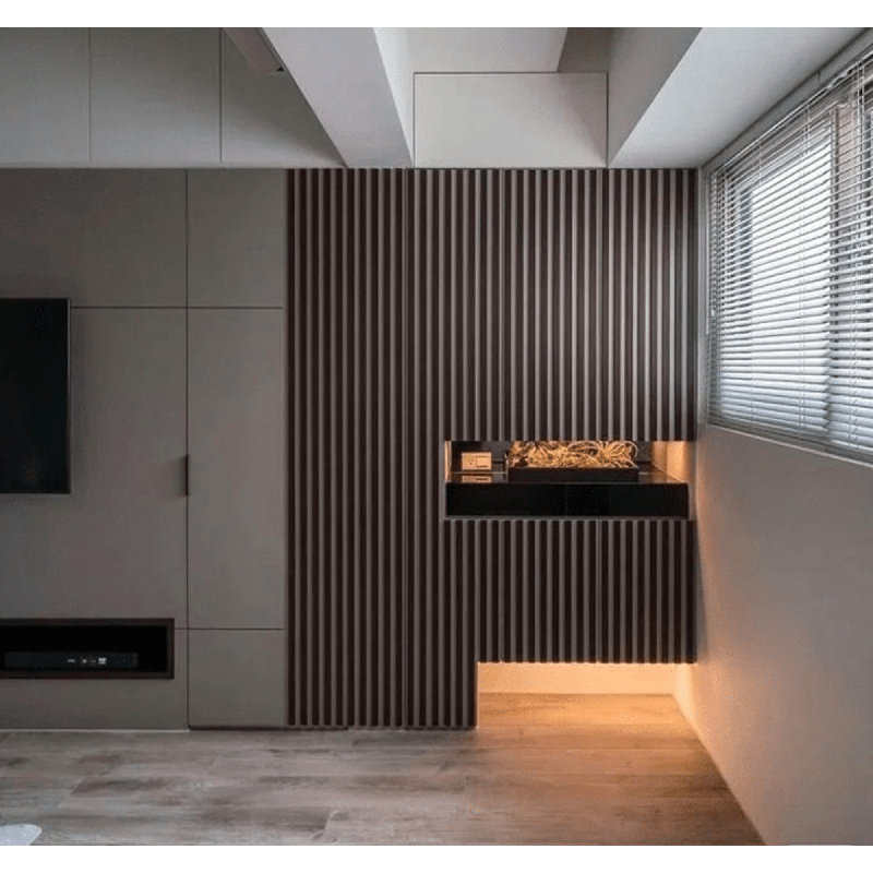 106" L x 5.75" W Shiplap Wood Wall Paneling, 3D Slat Wood Wall Panels, Light Chestnut