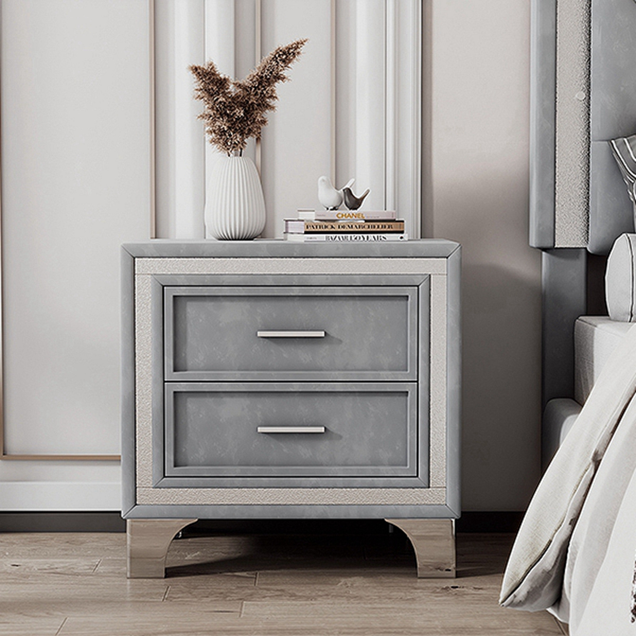 Mercer41 Toranio Velvet Nightstand Wayfair Canada