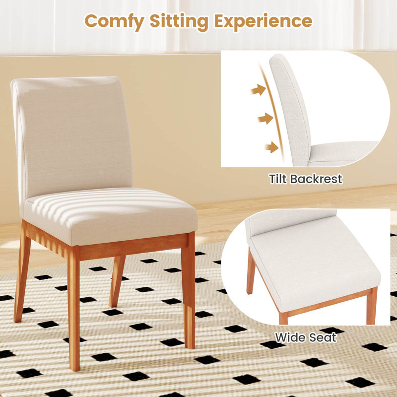 Modern Kitchen Chair Set of 2 Dining Chair with Rubber Wood Legs & Padded Seat, 2