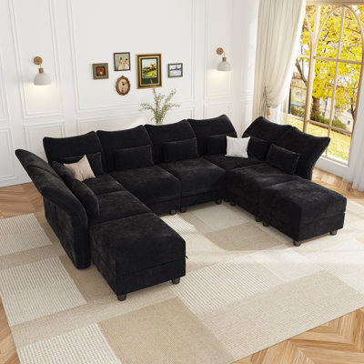 Canapé-lit modulaire en forme de U de 12 pièces très grand et modulaire en chenille de 12,2 pouces très grand Canapé-lit modulaire 12 pièces beige