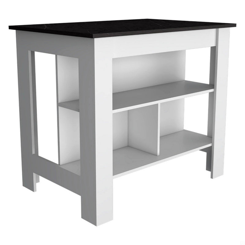 Kitchen Island, Kitchen Table 35" H, Four Legs, Three Open Storage  Shelves
