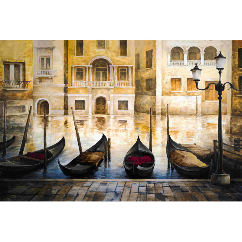 Bateaux sur l'eau - peinture sur toile tendue, H 8 po x l 12 po