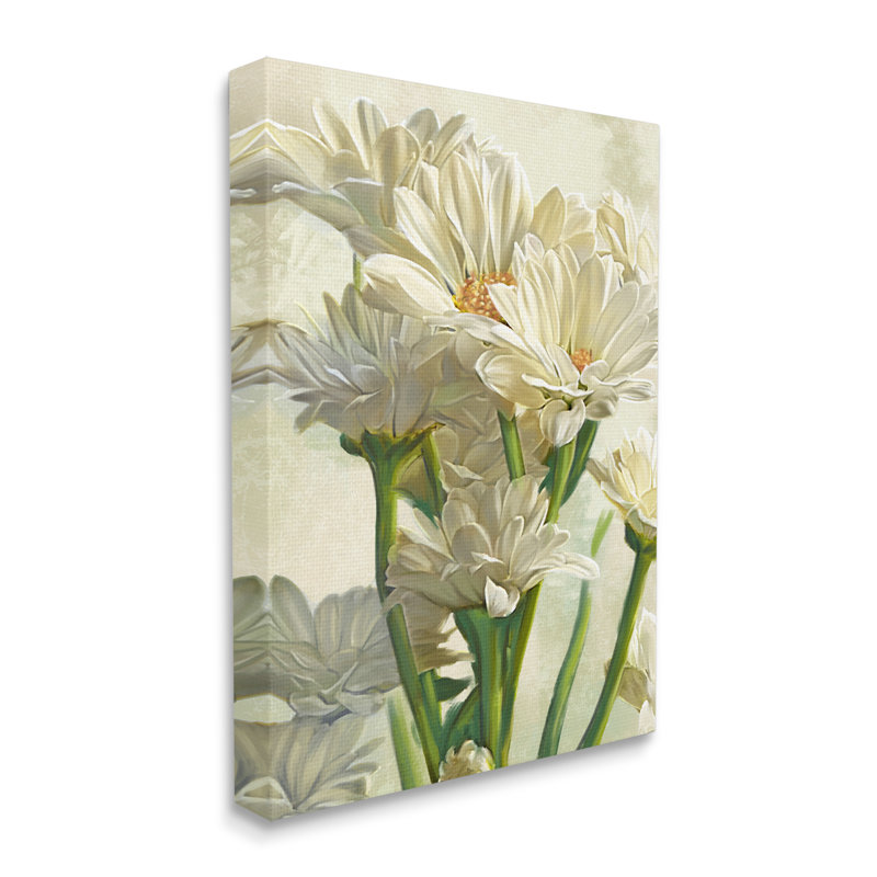 Étude des pétales de marguerites blanches - Fleurs printanières - Peinture, H 20 po x l 16 po, Toile tendue