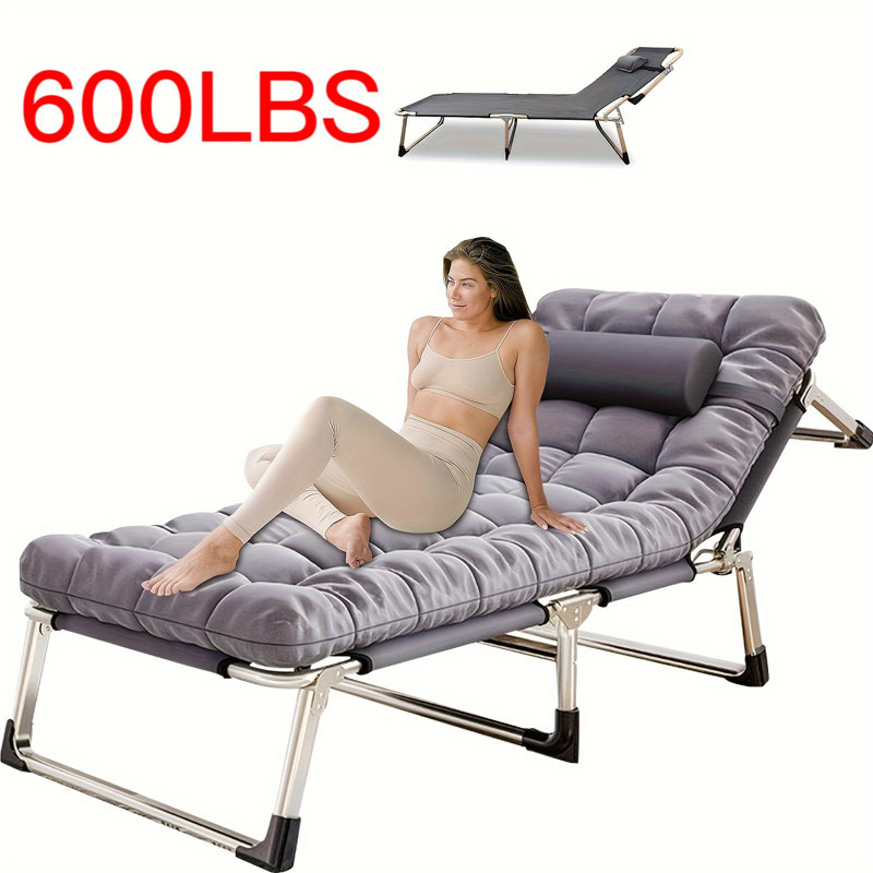 Lit de camp pliant portatif pour camp, chaises longues inclinables pour adultes surdimensionnées à 5 positions avec coussin, capacité de poids de 500 lb, tissu Oxford résistant 800d avec matelas