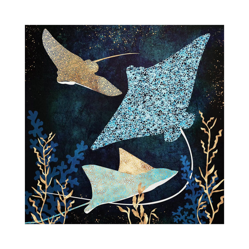 Stingray métallique II - imprimé, H 18 po x l 18 po x 1,5 po, Toile tendue