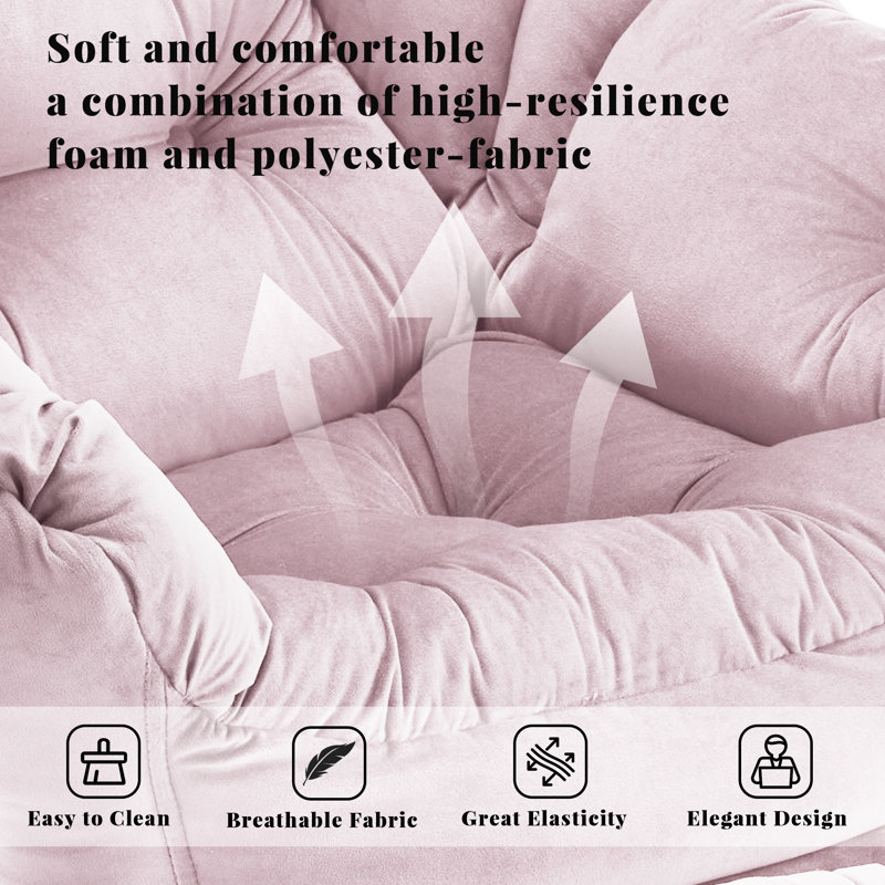 Upholstered Armchair with Footstool, Pink