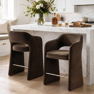 24" Upholstered Velvet Fully Assembled Open Backrest Counter Stool (Set Of 2)