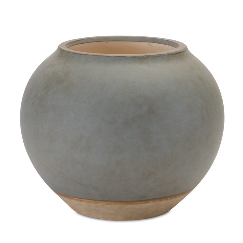 Vase de table rond en céramique patinée, Gris / Crème