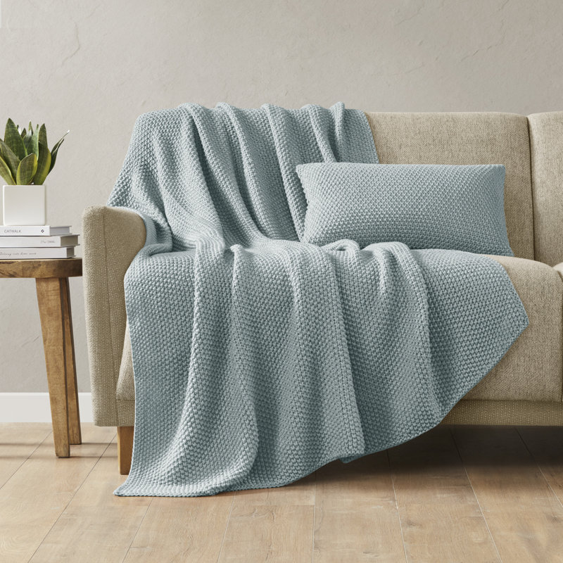 Light Blue Acrylic Knit Oblong Pillow Cover 12"x20"
