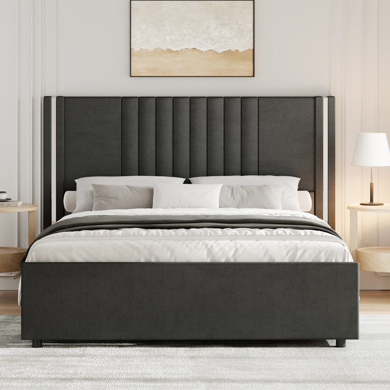 Lit plateforme tapissier Velvet, Gris, Lit double