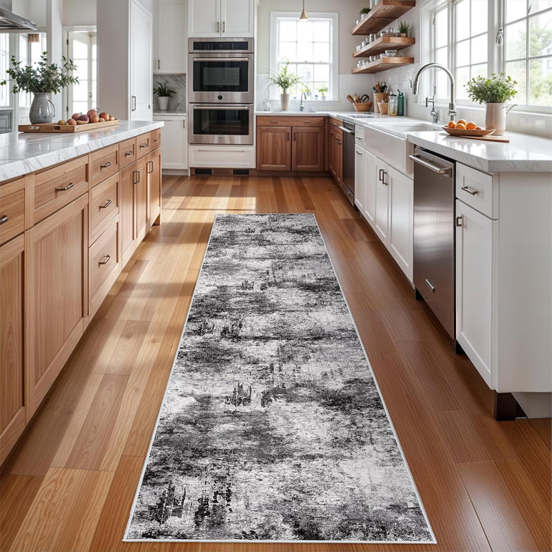 Washable Abstract Area Rug - Large Living Room Area Rugs Modern Stain Resistant Indoor mat for Bedroom Dining Room Non Slip Rubber Backing Thin Super Soft Room Decor Floor Carpet Black A