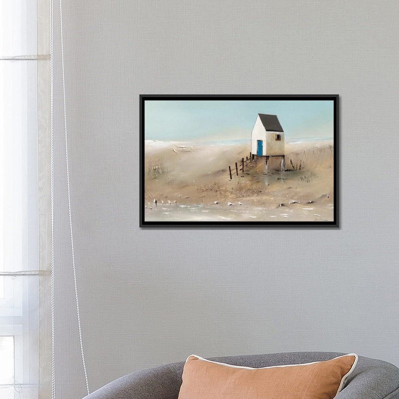 " Beach Cabins II " by Jean Jauneau, 18" H x 26" W x 1.5" D, Black Framed Canvas, No Mat