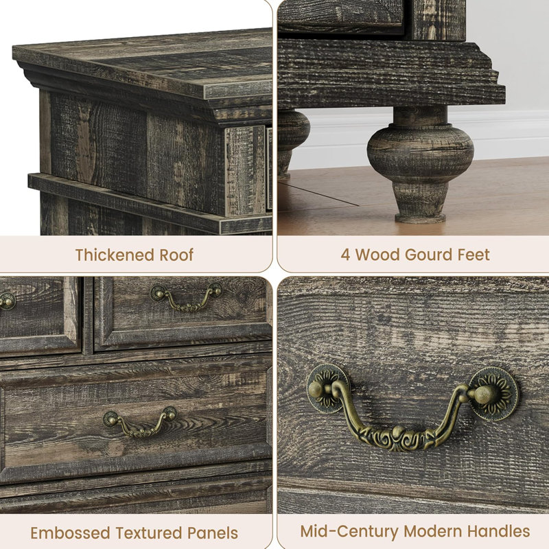 Commode 9 tiroirs, commode blanche pour l'organisation de la chambre à coucher et du salon, commode en bois avec beaucoup de rangement
