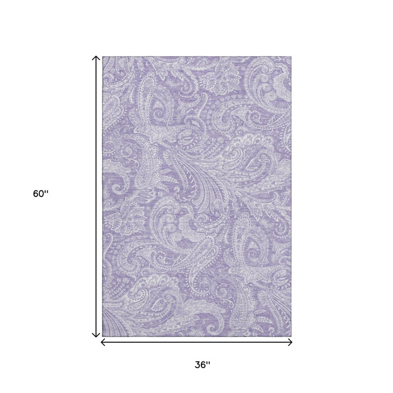 Tapis lavable et motif cachemire lavande et ivoire 3 pi x 5 pi avec protection UV
